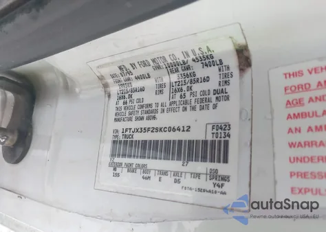 1995 Ford F350 from USA, damaged, VIN 1FTJX35F2SKC06412